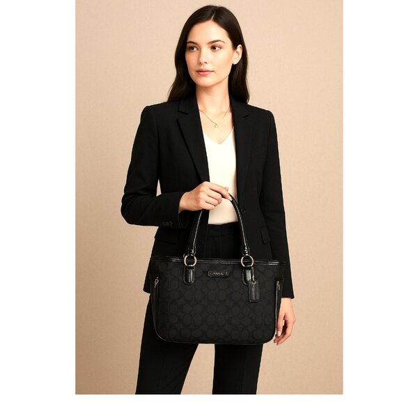 COACH A1394-23766E Black Signature Jacquard Medium Shoulder Bag - Picture 1 of 11